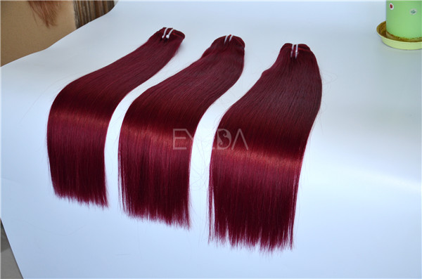 Wine red color remy human  hair weft       ZJ0067